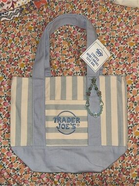 Trader Joe’s Blue and Cream Striped Canvas Tote Bag